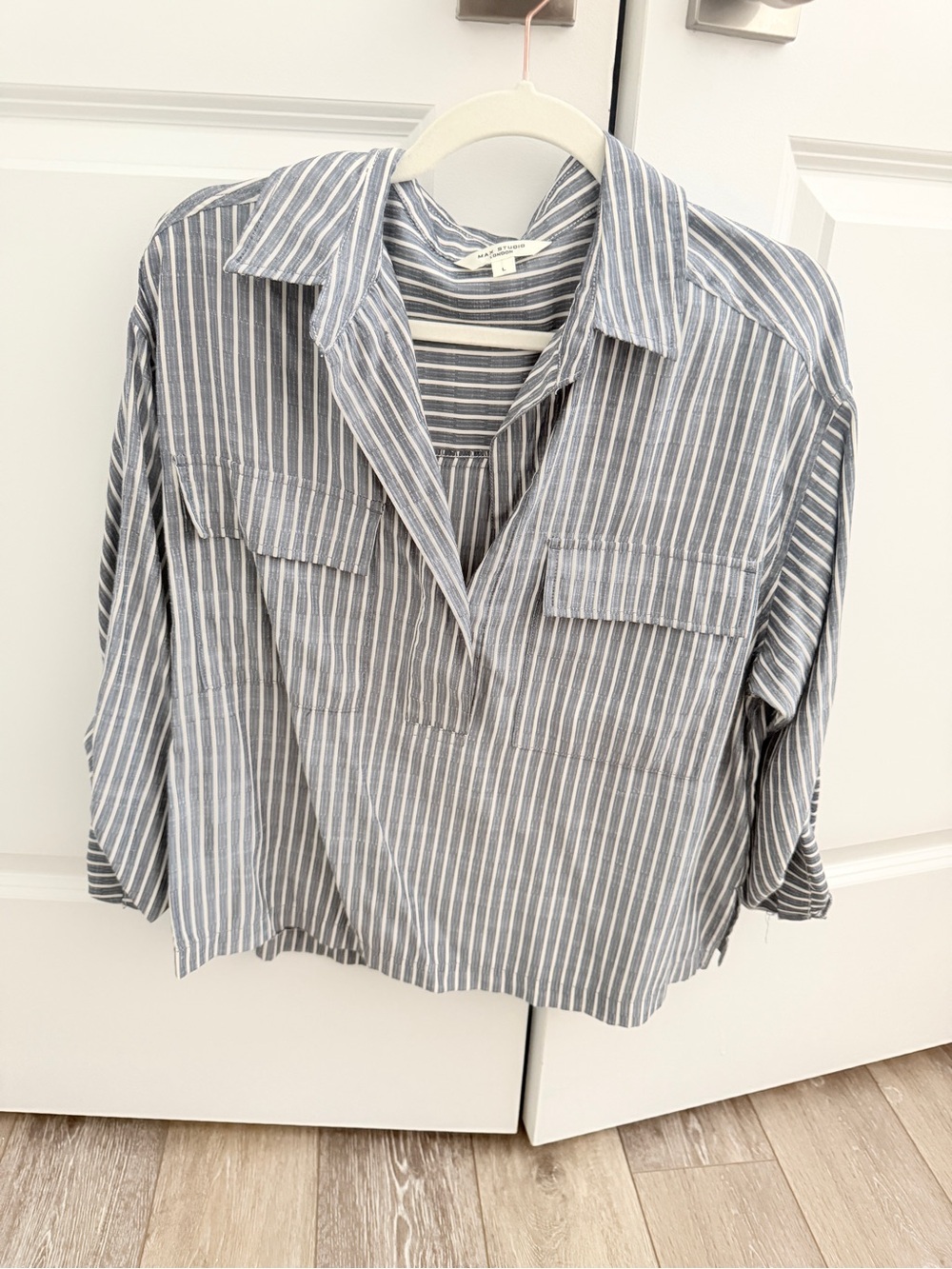 Max Studio- Blue and White Striped Popover Shirt